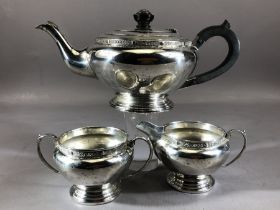 Silver hallmarked tea set comprising teapot (555g) Milk (151g) & a twin handled sugar bowl (166g)