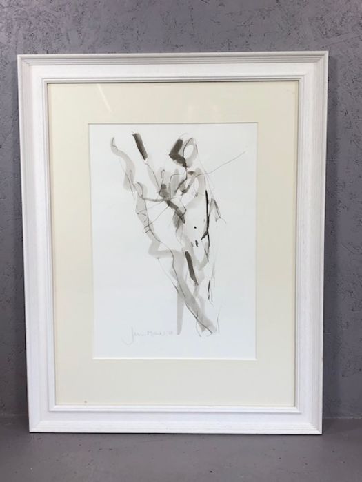 Two framed and signed contemporary figural watercolours by JEN MONKS, the largest approx 49cm x - Image 4 of 6