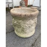 Concrete garden planter with grapevine design, approx 36cm tall