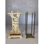 Two vintage metal umbrella / stick stands, one brass, one cast iron