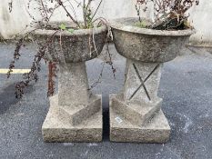 Two pedestal concrete garden planters, approx 58cm tall