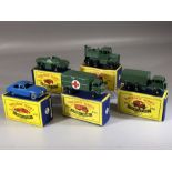 Five boxed Matchbox Series diecast model vehicles: Nos. 61, 62, 63, 64, 65