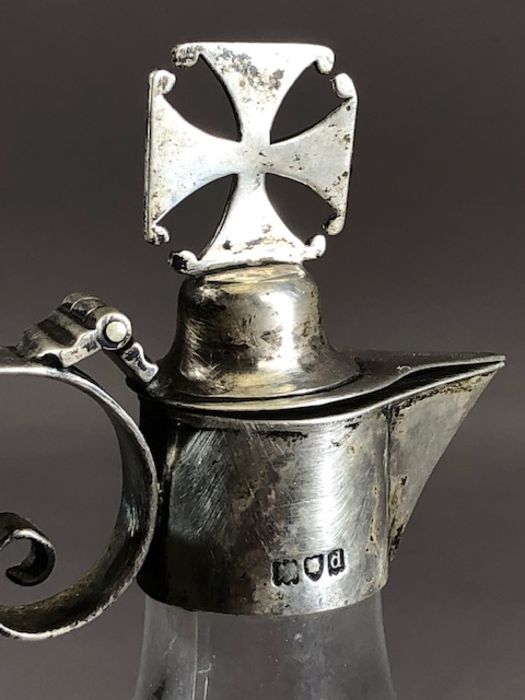 Victorian Silver and glass hallmarked hinged lidded whiskey noggin or small claret jug London 1899 - Image 6 of 7