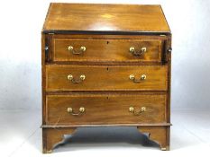 Small antique bureau with inlaid shell detailing, approx 76cm x 40cm x 95cm