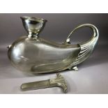 Royal Selangor pewter and glass wine decanter in the shape of a whale, approx 32cm in length