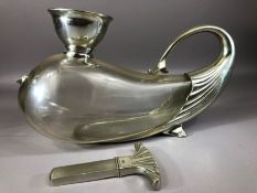 Royal Selangor pewter and glass wine decanter in the shape of a whale, approx 32cm in length