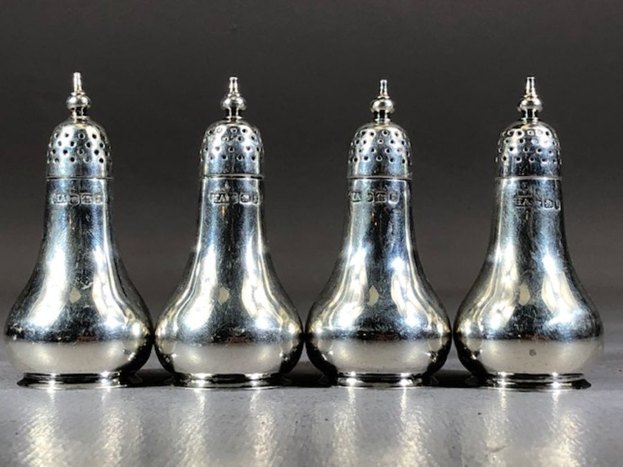 Set of four hallmarked silver condiments each approx 7cm tall and by Atkin Brothers approx 80g - Image 3 of 5