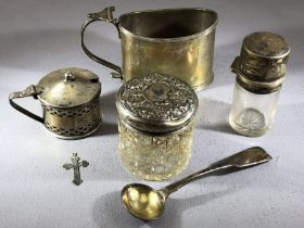 Collection of silver items A/F (6) to include bottles & Salt & a Georgian spoon