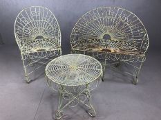 Metalwork vintage garden furniture to include two seater garden bench and armchair with matching