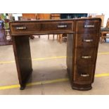 Small writing desk in Burr Walnut with single flight of drawers and leather insert