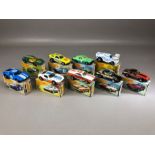 Nine boxed Matchbox diecast model vehicles: 8 Detomaso Pantera, 14 Rallye Royal, 24 Datsun 280-ZX,