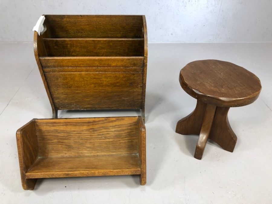 Five small piece of wooden vintage furniture to include corner cupboard/bookshelf, magazine rack, - Image 4 of 4