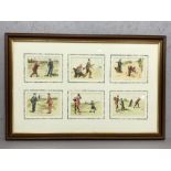 Collection of six comical framed golfing postcards