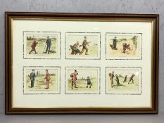 Collection of six comical framed golfing postcards