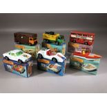 Six boxed Matchbox Superfast diecast model vehicles: 5 Seafire, 17 The Londoner, 40 Horsebox, 45 BMW