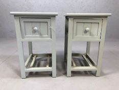 Pair of contemporary grey bedside tables with single drawers, each approx 28cm x 31cm x 46cm tall