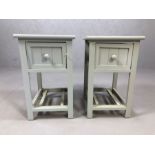 Pair of contemporary grey bedside tables with single drawers, each approx 28cm x 31cm x 46cm tall