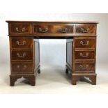 Small knee hole desk, with eight drawers, approx 107cm x 54cm x 77cm tall