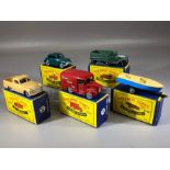 Five boxed Matchbox Series diecast model vehicles: Nos. 46, 47, 48, 49, 50