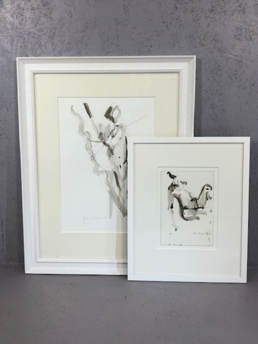 Two framed and signed contemporary figural watercolours by JEN MONKS, the largest approx 49cm x