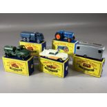 Five boxed Matchbox Series diecast model vehicles: Nos. 71, 72, 73, 74, 75