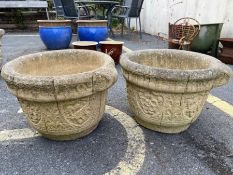 Pair of concrete garden planters, approx 30cm tall