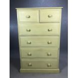 Tall painted pine chest of six drawers, approx 92cm x 45cm x 142cm tall