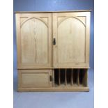 Antique pine cupboard with shelves over and cupboard and storage space below, approx 120cm x 43cm