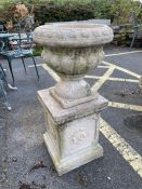 Concrete garden planter on square plinth approx 80cm in height