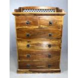 Mexican pine chest of six drawers, with galleried top, approx 85cm x 45cm x 125cm tall