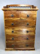 Mexican pine chest of six drawers, with galleried top, approx 85cm x 45cm x 125cm tall