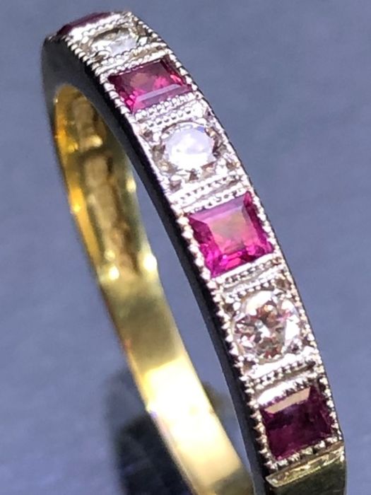 18ct fully hallmarked Gold ring set with Diamonds and Rubies approx size 'P' - Bild 5 aus 6
