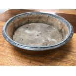 Large vintage copper bowl with galvanised metal liner, approx 50cm in diameter