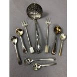 Good collection of silver salt spoons (6) two silver hallmarked pickle forks and a hallmarked silver