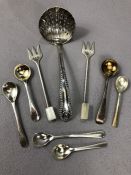 Good collection of silver salt spoons (6) two silver hallmarked pickle forks and a hallmarked silver