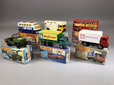 Six boxed Matchbox diecast model vehicles: 17 The Londoner, Superfast 38 Armoured Jeep, Superfast 40