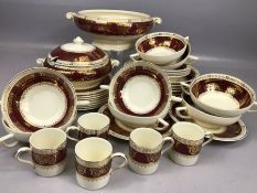 Collection or Crown Ducal red and gilt dinner ware