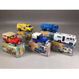 Five boxed Matchbox diecast model vehicles: 5 US Mail, 54 NASA Tracking Vehicle, 30 Artic ctruck,