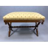 Footstool on X-Frame support and with upholstered cushion, approx 59cm x 43cm x 39cm tall