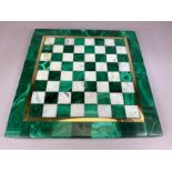 Large and heavy malachite and white-marble chess / draughts board, the squares within an inlaid