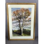Large framed contemporary watercolour of a tree, approx 91cm x 60cm