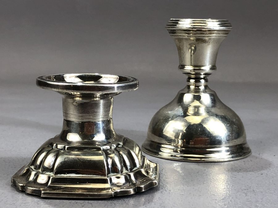 Two Silver squat candlesticks on weighted bases the tallest approx 8cm - Image 2 of 3