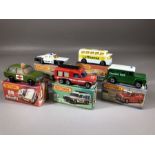 Five boxed Matchbox diecast model vehicles: Superfast 10 Plymouth Police Car, Rola-matics 20