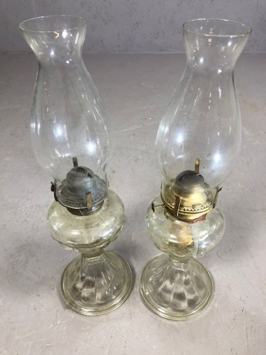 Pair of clear glass oil lamps, approx 47cm tall - Image 2 of 3