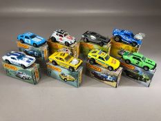 Nine boxed Matchbox diecast model vehicles:15 Hi Ho Silver, 26 Cosmic Blues, 23 G.T. 350, 25