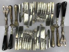 Collection of Flatware to include Mother of Pearl, carving sets, grape scissors etc