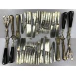 Collection of Flatware to include Mother of Pearl, carving sets, grape scissors etc