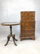 Small chest of six drawers and an occasional table with pie crust top