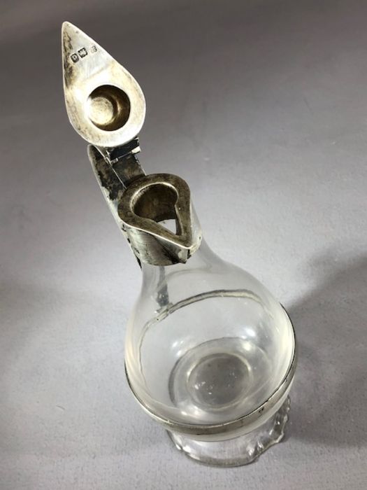 Victorian Silver and glass hallmarked hinged lidded whiskey noggin or small claret jug London 1899 - Image 4 of 7