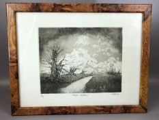 Framed lithograph by J A MAY 'Wild Willows' 3/30, approx 24cm x 20cm